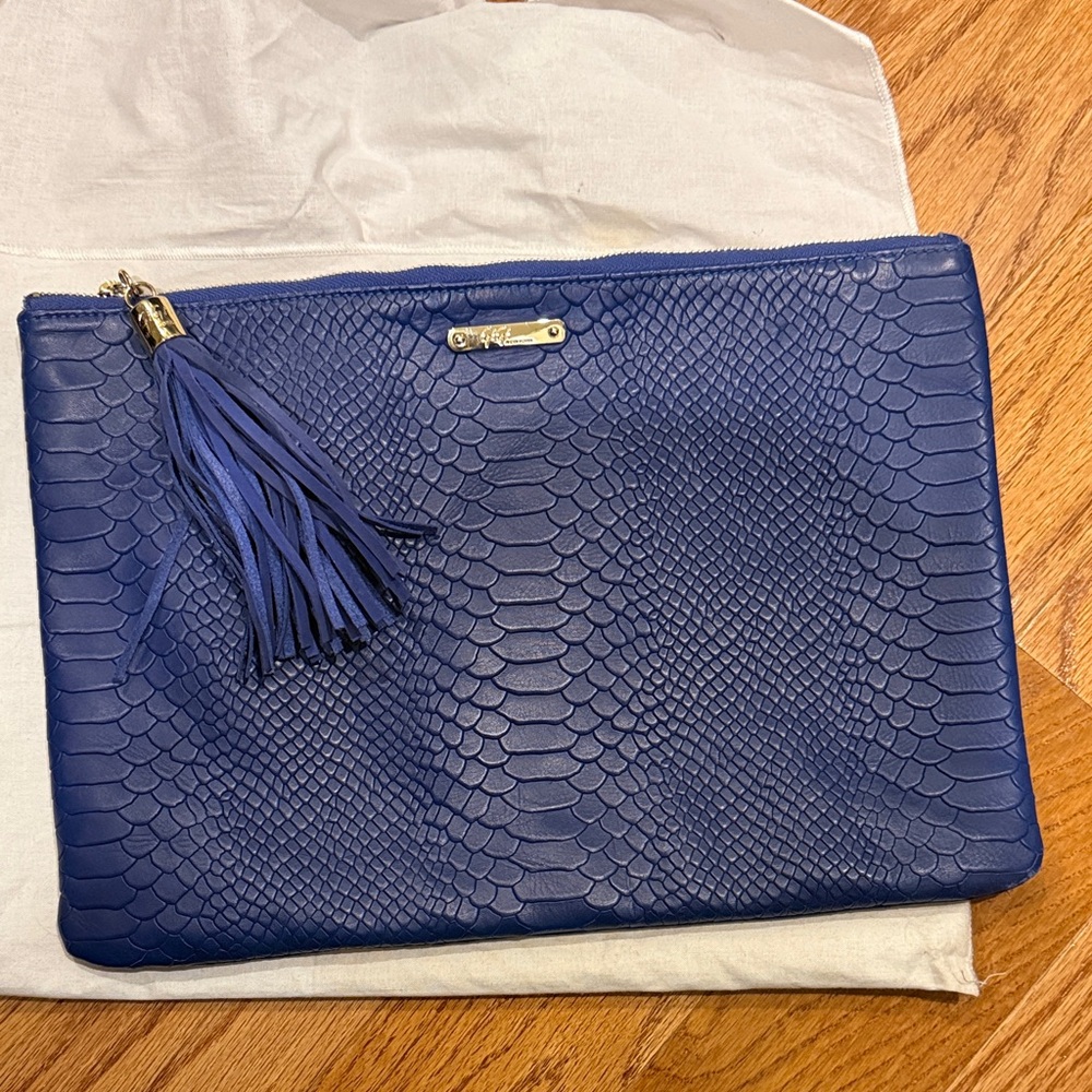 Blue Leather Clutch with Tassel